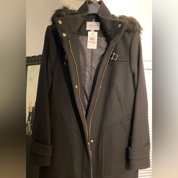 Cole Haan Woman’s Long Coat, Size 12, BLK, New, Never Worn, Tags Still On. - Picture 2 of 9